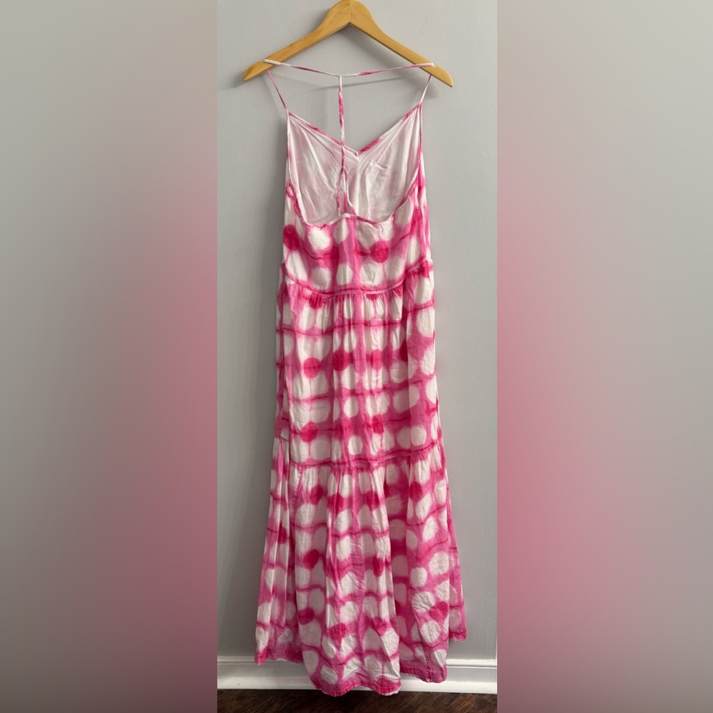 Anthropologie Maeve Maxi Dress | Geneva Pink & White Polka Dot Tie Dye Sz Large - Picture 5 of 15